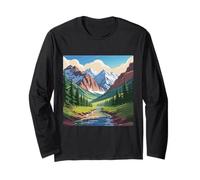 Majestic Mountain Valley Art Snowy Peaks Pine Tree Stream Manche Longue