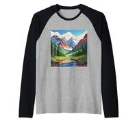Majestic Mountain Valley Art Snowy Peaks Pine Tree Stream Manche Raglan