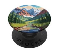 Majestic Mountain Valley Art Snowy Peaks Pine Tree Stream PopSockets PopGrip Adhésif