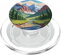 Majestic Mountain Valley Art Snowy Peaks Pine Tree Stream PopSockets PopGrip pour MagSafe