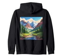 Majestic Mountain Valley Art Snowy Peaks Pine Tree Stream Sweat à Capuche