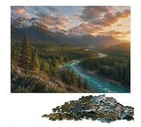 Majestic Mountain Valley River Sunrise Puzzle en Bois, 1000 pièces | À offrir : Cadeau puzzle - repérage visuel pour garder le montage organisé sur plusieurs sessions.