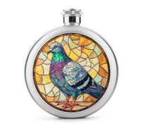 Majestic Pigeon Flasque en acier inoxydable pour liqueur, bouteille de vin portable de poche ronde pour boisson 140 ml