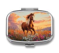 Majestic Pilulier portable à 2 compartiments Motif cheval champs de fleurs sauvages