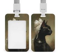 Majestic Porte-badge rétractable avec nœud en ruban satiné et motif chat noir et blanc
