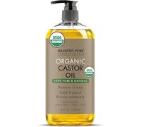 Majestic Pure Organic Castor Oil | Hexane Free & 100% Pure | Cold Pressed | Stimulate Growth for Hair, Eyelashes, Eyebrows, Nails | Moisturizing & Nourishing | Body, Hair & Carrier Oil | 8 Fl Oz
