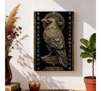 Majestic Raven - Impression sur toile d'oiseau noir et doré - Décoration murale gothique pour salon, chambre à coucher, bureau - 20,3 x 30,5 cm