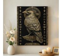 Majestic Raven - Impression sur toile d'oiseau noir et doré - Décoration murale gothique pour salon, chambre à coucher, bureau - Toile enveloppée - 40,6 x 50,8 cm