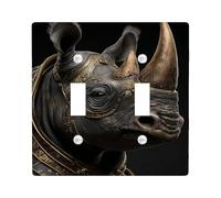Majestic Rhino Plaque de protection pour interrupteur/prise de courant, motif animal noir élégant pour décoration d'intérieur, plaques murales en thermoplastique, taille standard à double bascule