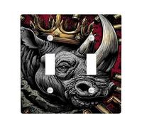 Majestic Rhino Plaque de protection pour interrupteur/prise de courant Thème de la faune sauvage pour décoration d'intérieur, plaques murales en thermoplastique, taille standard, double bascule