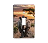 Majestic Rhino Plaques de protection pour interrupteur, décoration d'animaux de safari au coucher du soleil pour décoration d'intérieur, plaques murales en thermoplastique, taille standard à bascule