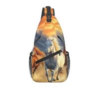 Majestic Sac à dos à bandoulière pour homme Motif chevaux au coucher du soleil au galop