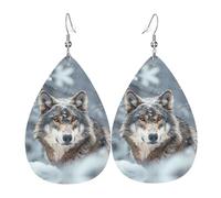 Majestic Snowy Wolf Boucles d'oreilles en cuir coloré en forme de larme pour femme