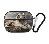Majestic Tiger Resting on A Rock - Organiseur pour écouteurs Airpods Pro - Antichoc - Avec mousqueton - Anti-chute - Pour Airpods Pro 2ème génération - Noir