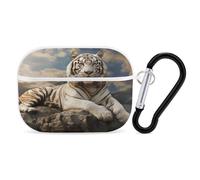 Majestic Tiger Resting on A Rock - Organiseur pour écouteurs Airpods Pro - Antichoc - Avec mousqueton - Anti-chute - Pour Airpods Pro 2ème génération - Blanc