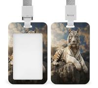 Majestic Tiger Resting on A Rock - Porte-badge transparent avec lanière amovible - Pochette verticale en plastique rigide pour sécuriser les cartes d'identité de travail, cartes de crédit pour bureau