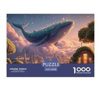 Majestic Whale Glides Above The City 1000 Pièces Découpe Précise Puzzle Flying Blue Whale Vibrant Jigsaw Jouet Éducatif pour Enfants 52x38cm/1000pcs