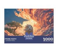 Majestic White Wild Animal with Flames 1000 Pcs Carton Extra-épais Coffret De Puzzles Lions Under The Sunset Stimulant Et Éducatif Défi Unique Puzzles pour Adultes Et Enfants 38x26cm/1000pcs