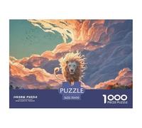 Majestic White Wild Animal with Flames 1000 Pcs Carton Extra-épais Coffret De Puzzles Lions Under The Sunset Stimulant Et Éducatif Jeu Familial Puzzles pour Adultes Et Enfants 70x50cm/1000pcs