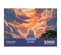 Majestic White Wild Animal with Flames 1000 Pcs Carton Extra-épais Lot de Puzzles Lions Under The Sunset Stimulant Et Éducatif Défi Unique Puzzles As Birthday Gifts 52x38cm/1000pcs