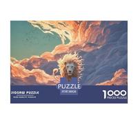 Majestic White Wild Animal with Flames 1000 Pcs Carton Extra-épais Lot de Puzzles Lions Under The Sunset Stimulant Et Éducatif Jeu Créatif Puzzles pour Adultes Et Enfants 38x26cm/1000pcs