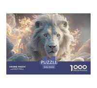 Majestic White Wild Animal with Flames 1000 Pcs Carton Premium Coffret De Puzzles Lions Under The Sunset Stimulant Et Éducatif Jeu Créatif Puzzles As Birthday Gifts 70x50cm/1000pcs