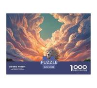 Majestic White Wild Animal with Flames 1000 Pièces Carton Premium Lot de Puzzles Lions Under The Sunset Anti-Stress Défi Unique Puzzles As Birthday Gifts 52x38cm/1000pcs