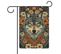 Majestic Wolf Drapeau de jardin à fleurs tribales en toile de jute double face 30,5 x 45,7 cm