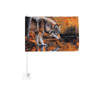 Majestic Wolf Forest Water Autumn Leaves Drapeau de voiture Extérieur Clip fenêtre 30 x 45 cm Double face Décoration de voiture
