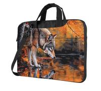Majestic Wolf Forest Water Autumn Leaves Sac pour ordinateur portable 15,6" Housse rembourrée pour homme et femme