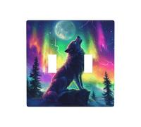 Majestic Wolf Howls at The Moon Double Gang Plaque murale Décoration d'interrupteur Taille standard - 11,4 x 11,4 cm