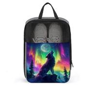 Majestic Wolf Howls at The Moon Sac à chaussures pour voyage usage quotidien Sac de rangement anti-poussière Pochette de rangement pour chaussures de golf