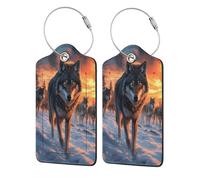 Majestic Wolf Lot de 2 étiquettes de bagage en cuir avec rabat d'intimité et boucle en métal pour homme et femme