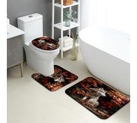 Majestic Wolf Lot de 3 tapis de salle de bain en mousse à mémoire de forme, absorbants, antidérapants, lavables en forme de U, forêt d'automne