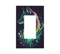 Majestic Wolf Neon Futuriste Esthétique Plaque murale à bascule simple 1 gang Décorateur de prise de courant pour la maison, la cuisine, la salle de bain