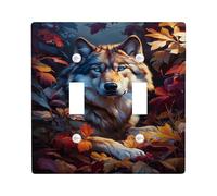 Majestic Wolf Plaque de protection pour interrupteur - Couleurs d'automne pour décoration d'intérieur - Plaques murales en thermoplastique - Taille standard - Double bascule