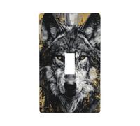 Majestic Wolf - Plaque murale décorative à bascule simple pour cuisine, ferme, chambre à coucher, salle de bain Noir et doré