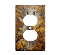 Majestic Wolf Plaques de protection pour interrupteur de lumière/couvercles de prise, feuilles dorées d'automne pour décoration murale, plaques murales en thermoplastique, prise duplex simple de
