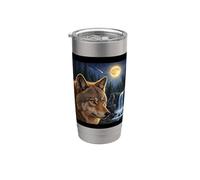 Majestic Wolf Under the Moonlight Sky Nature Scène Gobelet isotherme en acier inoxydable double paroi