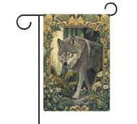 Majestic Wolf Wildflowers Drapeau de jardin en toile de jute double face 30,5 x 45,7 cm