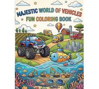 Majestic World of Vehicles Fun Coloring Book: 30 Cute Smiling Vehicles to Color, from Monster Trucks to Submarines - Bold & Easy Designs for Kids Ages 4-8