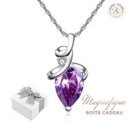 Majestueux Collier Baigné dans l'Or Blanc avec Cristal Améthyste. Magnifique Coffret cadeau. 2SPLENDID® Cadeau Noël, Nouvel An
