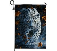 Majestueux drapeau de jardin léopard blanc, décoration d'animaux vibrants pour pelouse extérieure, drapeaux de jardin en tissu double face, décoration de la maison de la faune