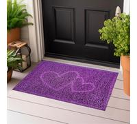 Majo Lifestyle und Home® Paillasson antidérapant lavable - Doux - Pour l'intérieur et l'extérieur - Motif cœur violet - 38 x 58 cm