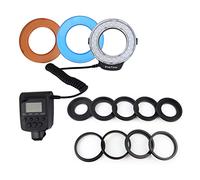 MAJONMMERD Flash Annulaire LED, Adaptateurs pour Appareils Photo, 8 | Alimenté par Piles, 7 Niveaux, 4 Filtres, Flash G/D, Contrôleur LCD, macro.