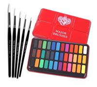 Major Brushes White Sable Lot de 5 pinceaux ronds avec boîte en étain 36 blocs et couvercle en métal rouge