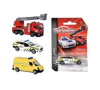 Majorette 212057182007 Véhicules de secours norvégiens Véhicules de secours norvégiens, disponibles en tant que camion de pompiers, voiture de police Volvo V90 ou ambulance, 7,5 cm, ab 3 (assortis)
