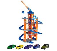 Majorette 212059987 Garage 5 étages avec Ascenseur et 5 Voitures en métal, avec Grue et Atelier, Zone de Lavage 53 x 75 cm