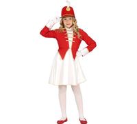 Majorette Costume de Carnaval Rouge Or Blanc Défilé Tambour Spectacle Solennel Fièvre de Carnaval Avec Casque à Plumes Uniforme Magnifique Joie d'Enfant, Taille : 110/116 Couleur : Rouge