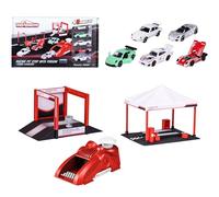Majorette Stand de course et podium Porsche - 5 véhicules inclus, puncher et trophée, dès 3 ans